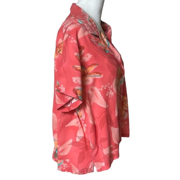 Jams World Woman Hawaiian Print Short Sleeve Blouse Button Up Size M Orange Red - Picture 3 of 8